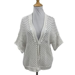 Splendid Cardigan Women L Large White Nova Pointelle Short Sleeve Button Up Knit